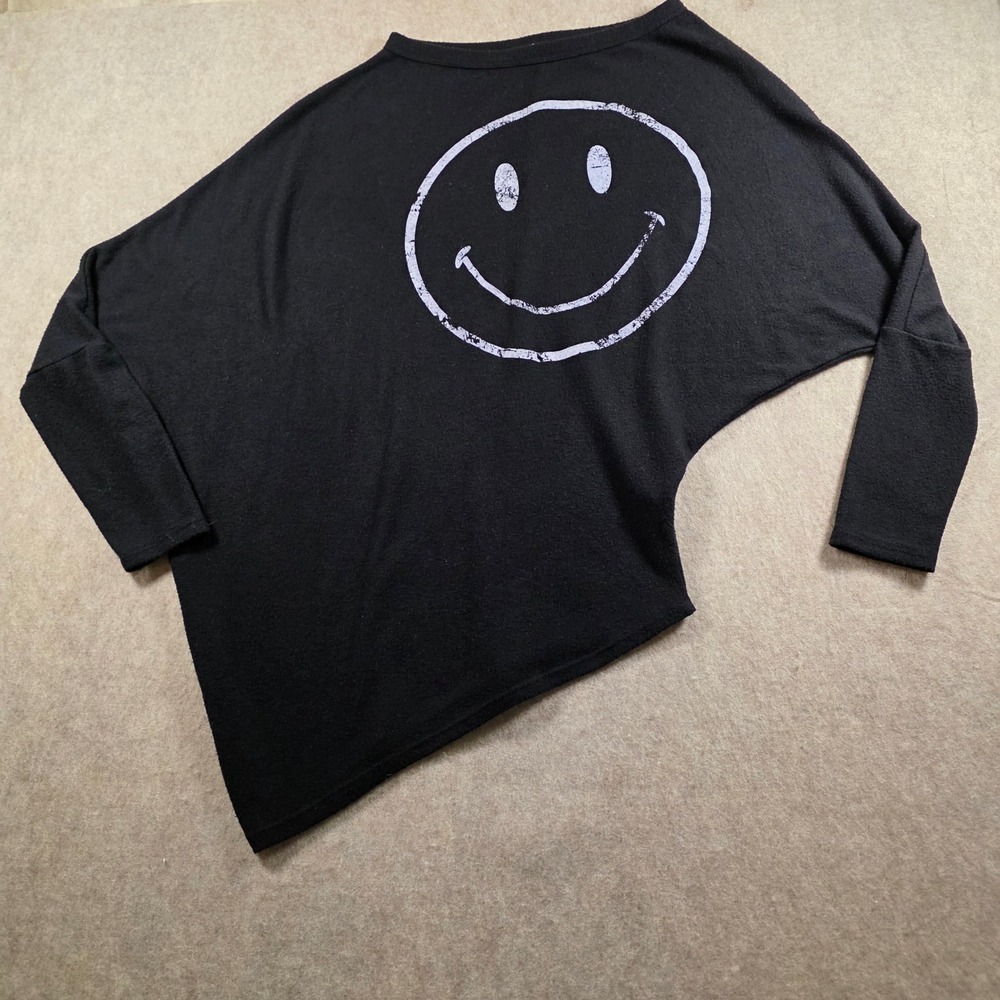 Blumin Apparel Womens Black Smiley Face Asymmetrical Dolman Top T7139 Small